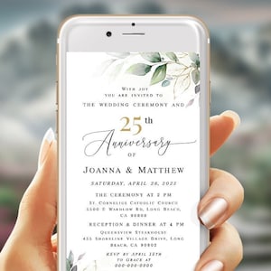 Electronic wedding anniversary invitation template Greenery wedding invite Gold foliage wedding e-invite Download Edit with Templett AGFW-1