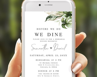 Greenery rehearsal dinner invitation Editable template Electronic invite Tropical wedding rehearsal invite Digital DIY Download SWC-TR