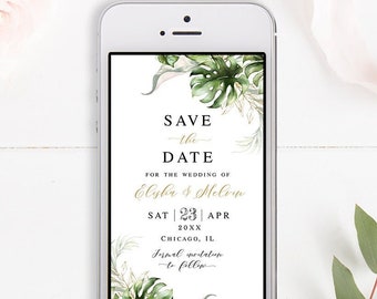 Electronic wedding save the date template Tropical save the date Editable save the date Wedding announcement Download Templett SWC-TR