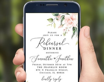 Electronic rehearsal dinner invitation template Editable Text message invite Wedding rehearsal Pink roses Paperless Download Templett WSPR-A