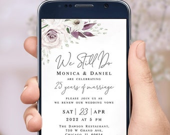 Modèle d'invitation électronique « Nous faisons toujours » SMS Invitation auto-éditable Renouvellement des vœux Mariage mauve Téléchargement numérique Templett #swc27