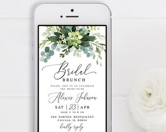 Eucalyptus bridal brunch invitation template Electronic invite Paperless Foliage invite Editable Digital DIY Download Templett SGWEUF2