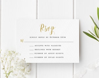 Wedding RSVP card printable Fully editable template Rehearsal dinner invitation insert card Gold Digital Download Templett #swc2