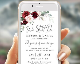 Electronic we still do invitation template Text message Editable invite Renewal of vows Burgundy wedding Digital Download Templett BSA-35