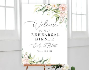 Rehearsal dinner welcome sign template Editable Floral welcome poster Pink roses welcome sign Printable DIY Download Templett WSPR-A