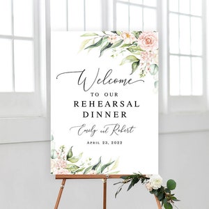 Rehearsal dinner welcome sign template Editable Floral welcome poster Pink roses welcome sign Printable DIY Download Templett WSPR-A