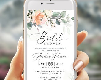 Floral electronic bridal invitation template Rust sage bridal brunch invite Editable Text message Digital DIY Download Templett Wrspr1-11
