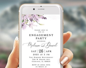 Electronic lavender engagement invitation template Editable Text message invite Floral engagement invite Digital Download Templett LaWed-A