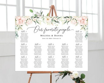 Floral seating chart template Self-editing Pink roses seating chart printable Seating plan board Digital DIY Download Templett WSPR-A