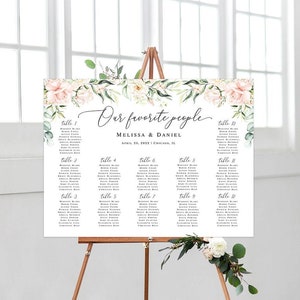 Floral seating chart template Self-editing Pink roses seating chart printable Seating plan board Digital DIY Download Templett WSPR-A