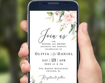 Electronic wedding invitation template Self-editing invite Text message Paperless Phone Pink roses Digital Download WSPR-A