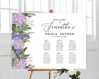 Small seating chart template Editing Bridal shower landscape poster Hens party Purple seating chart printable Download Templett #swc4