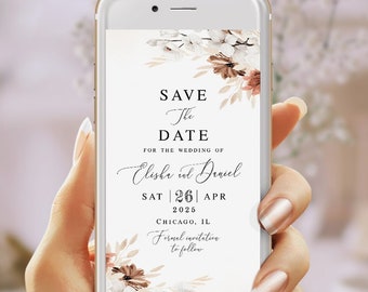 Electronic wedding save the date Editable template Wedding announcement Beige save the date Text message Digital Download Templett BEGPRS25