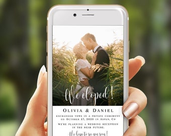 Electronic photo elopement announcement Private wedding Text message invite Editable photo invite template Digital DIY Download ThFcf-SW6