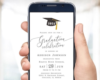 Electronic graduation invitation Grad party 2024 College grad announcement Class of 2024 Text message invite Paperless Download Templett