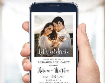 Electronic Photo engagement invitation template Editable Text message Paperless Modern photo invite Digital Download Templett ThFcf-SW6