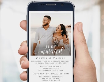 Electronic photo wedding elopement invitation Just married Editable invite template Reception party Digital DIY Download Templett #swc2