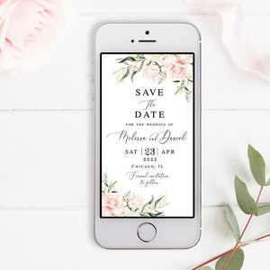 Electronic save the date template Self-editing Engagement Wedding announcement Pink roses Text message Digital Download Templett WSPR-A