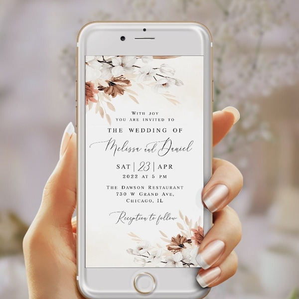 Electronic wedding invitation template Beige wedding invite Editable Text message invite Paperless Digital Phone Download Templett #swc25