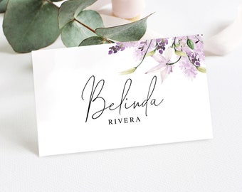 Floral place cards Editable template Flat and folded place cards Wedding name cards printable Lavender wedding Download Templett LaWed-A