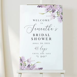 Lavender bridal shower welcome sign template Floral hens party poster Editable in Templett LaWed-A