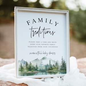 Family traditions sign and card Mountains baby shower Lake forest baby shower Share a memory Childhood memory Download Templett MOLAFF7