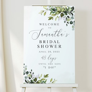 Greenery bridal shower welcome sign Editable welcome sign template Eucalyptus welcome sign printable DIY Download Edit with Templett GRWE-E