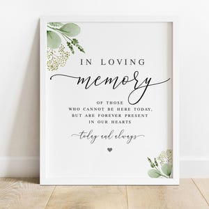 In loving memory sign template Greenery memory sign printable Eucalyptus wedding remembrance sign Memorial table Download Templett WEUF-3