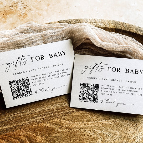 Baby shower registry card with QR code Minimalist registry card for baby Modern baby registry card Announcement Download Templett SWC-BSM10