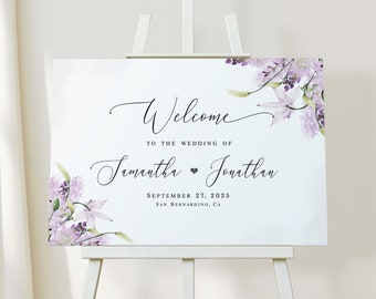 Cartello di benvenuto alla lavanda Modello modificabile Matrimonio alla lavanda Scheda di benvenuto stampabile Poster di ricevimento Download digitale Templett LaWed-A