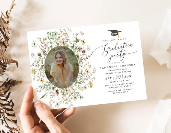 Wildflowers graduation invitation template Editable photo grad invite Class of 2026 Download Templett MyGrdt31