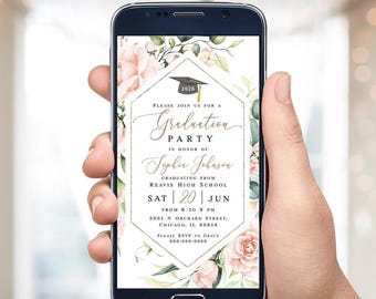 Modèle d'invitation électronique floral pour l'obtention du diplôme Invitation électronique modifiable promotion 2026 Téléchargement numérique Templett MyGrdt31