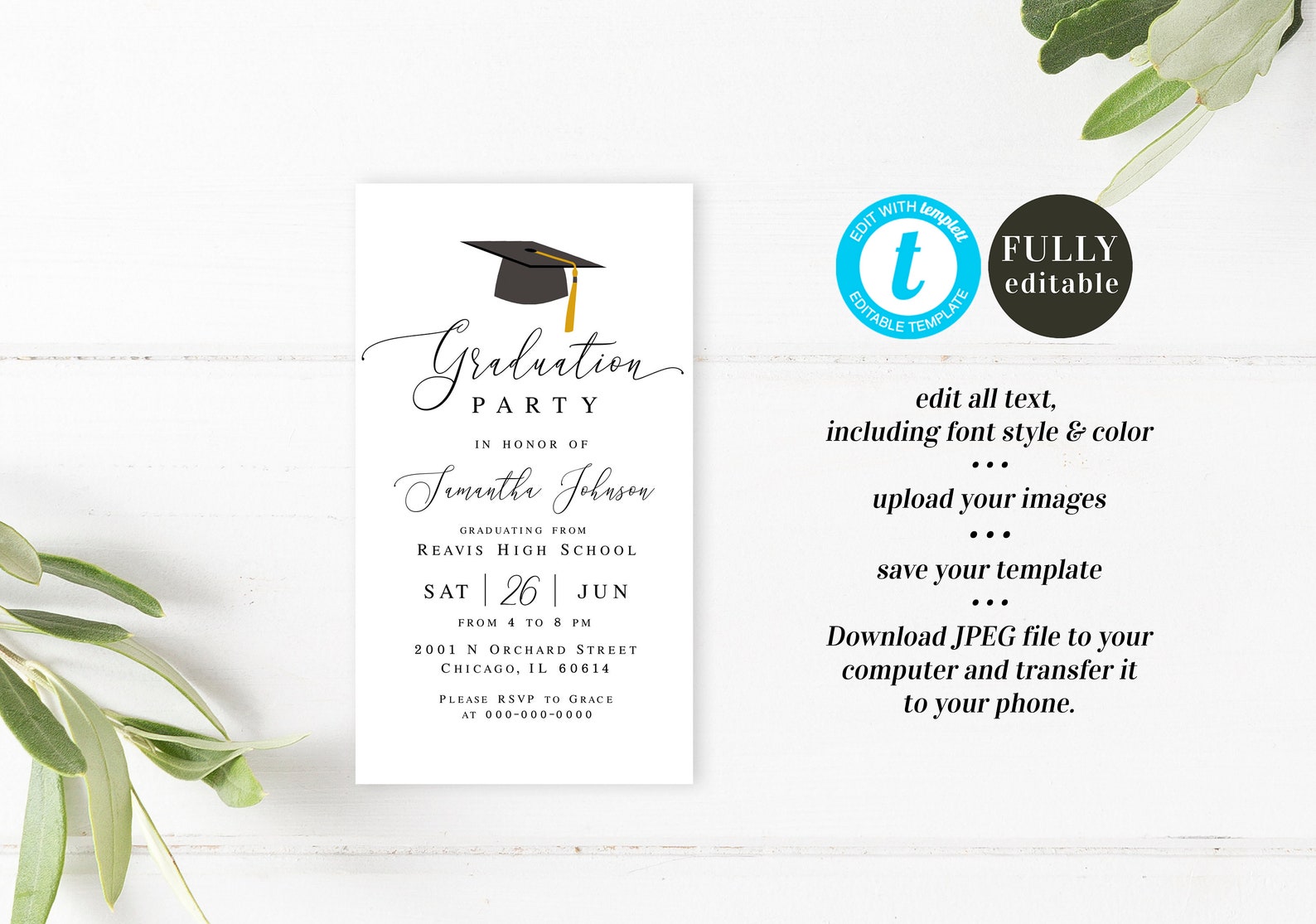 Electronic graduation invitation Editable template College Etsy