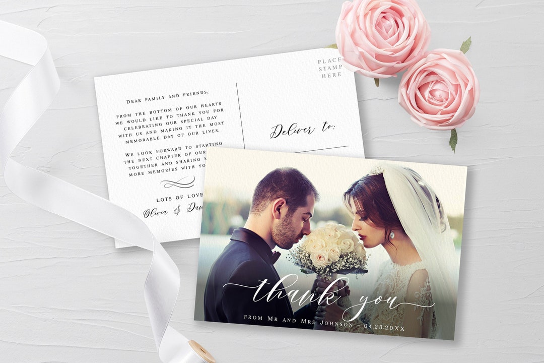Modern Wedding Thank You Postcard With Photo Customizable Template ...