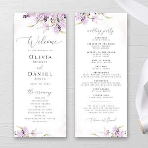 Lavender wedding program Editable template Wedding ceremony Wedding party Floral wedding Printable Digital Download Templett LaWed-A