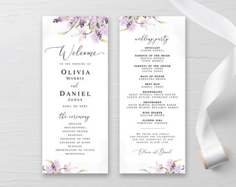 Lavender wedding program Editable template Wedding ceremony Wedding party Floral wedding Printable Digital Download Templett LaWed-A