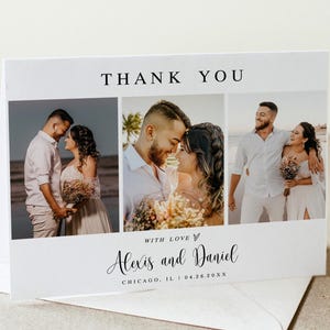 Wedding thank you card template Photo collage Printable thank you card with picture Modern thank you card Download Templett ThFcf-SW6