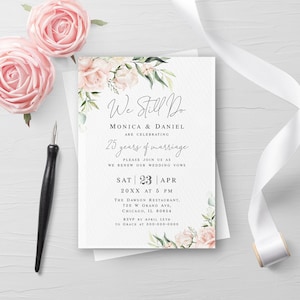 Pink roses we still do invitation template printable Editable floral invite Renewal of vows Electronic we still do invite Templett WSPR-A