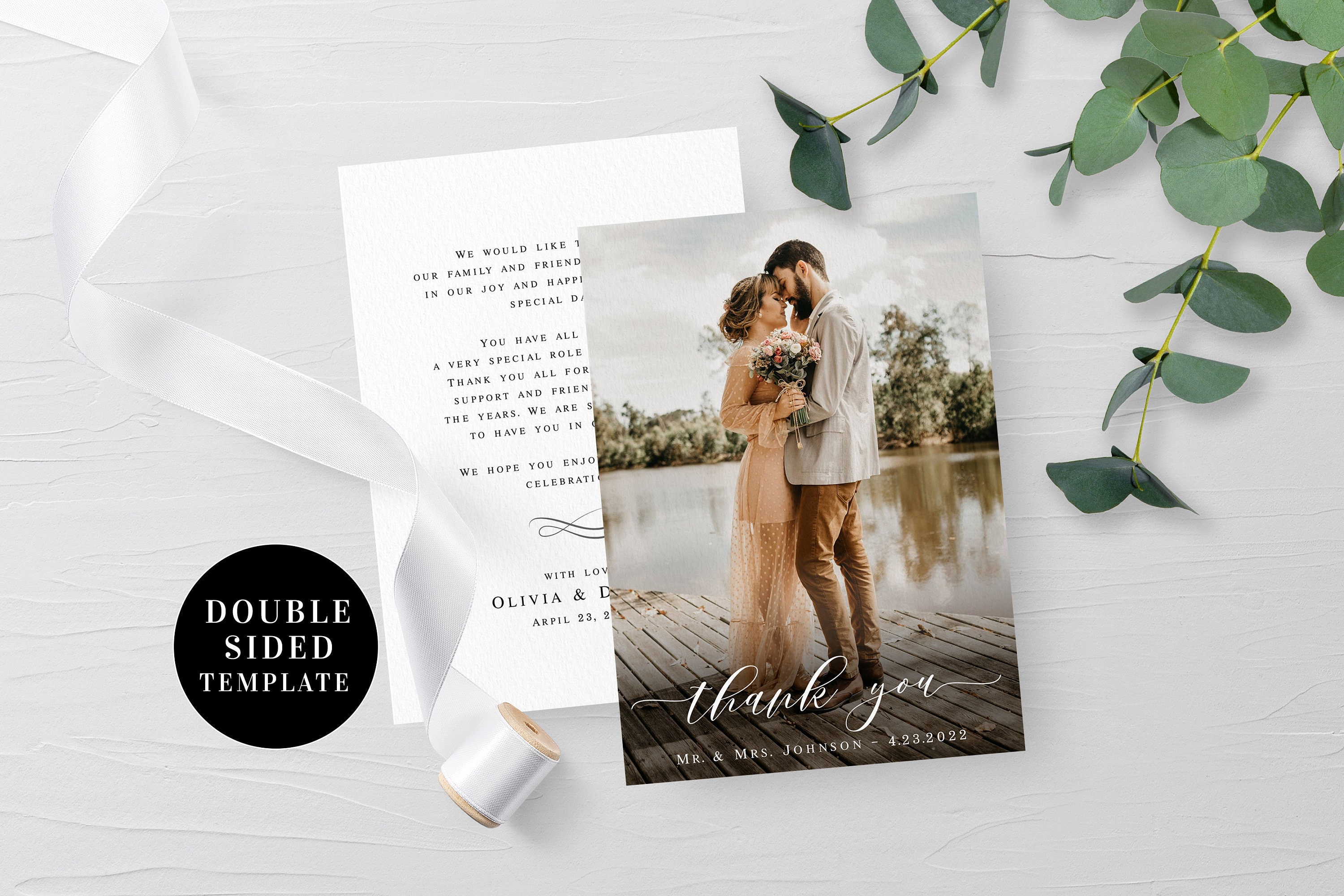 Wedding Thank You Card Self-editing Template With Photo Double - Etsy