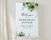 Tropical greenery wedding rehearsal dinner welcome sign Editable template Reception poster Download Templett SWC-TR