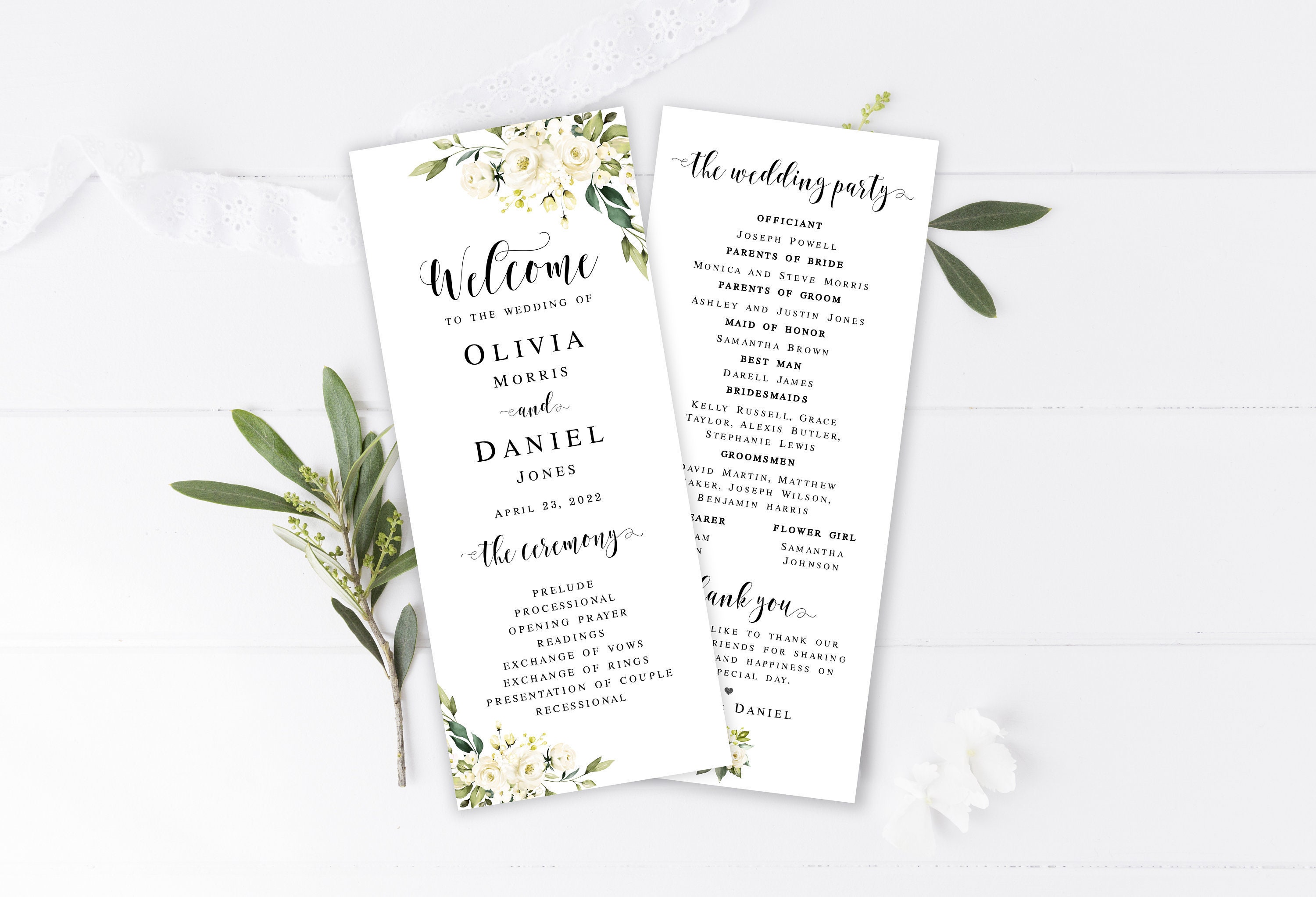 Floral wedding program template Fully editable Printable | Etsy