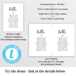 Wedding seating plan printable Seating chart template Editable seating cards Arrangement cards Personalized DIY Download Templett swc2 image 4