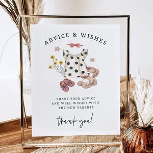 Placas e cartões com conselhos para chá de bebê Conselhos modernos para os novos pais Roupas de bebê para meninas Chá de bebê Boho Baixar Templatett MSBSTF7