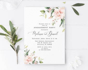 Floral engagement invitation template Editable invitation Party invites Pink roses Engaged Printable Customizable Digital Download WSPR-A