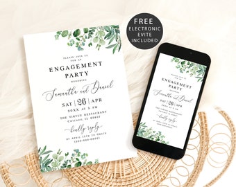 Eucalyptus engagement invitation template Editable Engagement announcement Electronic engagement invite Digital DIY Download Templett WEUF-3