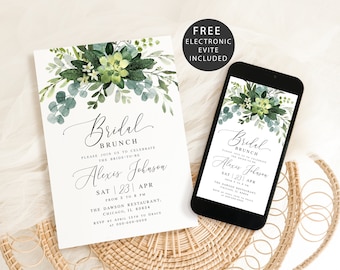 Greenery bridal brunch invitation template Editable invite printable Eucalyptus bridal invite Digital Download Templett SGWEUF2