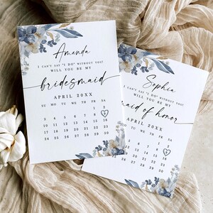 Dusty blue Kalender Brautjungfer Vorschlag Karte Blumenkalender Vorschlag Karte DIY Download Templett wfdb-f3