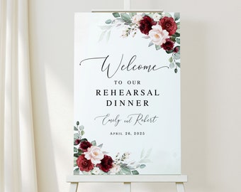 Rehearsal dinner welcome sign template Editable Floral welcome poster Burgundy welcome sign printable DIY Download Templett BSA-35