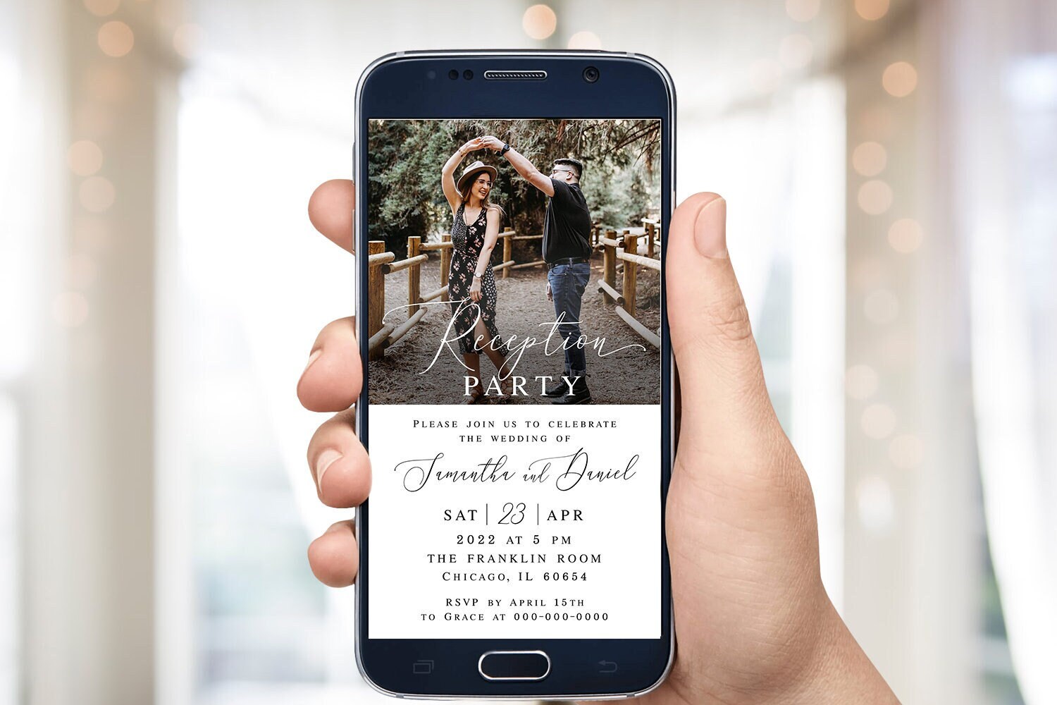 Electronic reception party invitation template Editable Modern reception invite Photo reception e-invite Digital Download Templett wpalf-a91