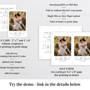 Photo calendar save the date template Editable calendar Modern photo save the date Printable Wedding announcement DIY Download FOCSO18 image 2